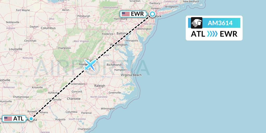 AM3614 Aeromexico Flight Map: Atlanta to New York