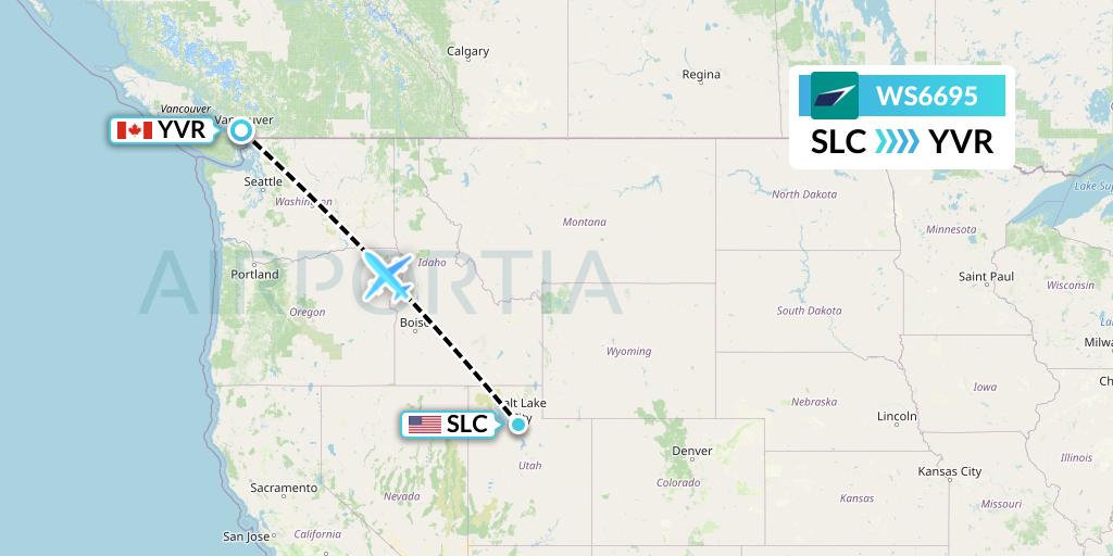 WS6695 WestJet Flight Map: Salt Lake City to Vancouver
