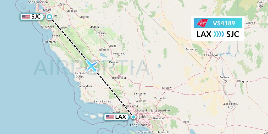 VS4189 Virgin Atlantic Airways Flight Map: Los Angeles to San Jose