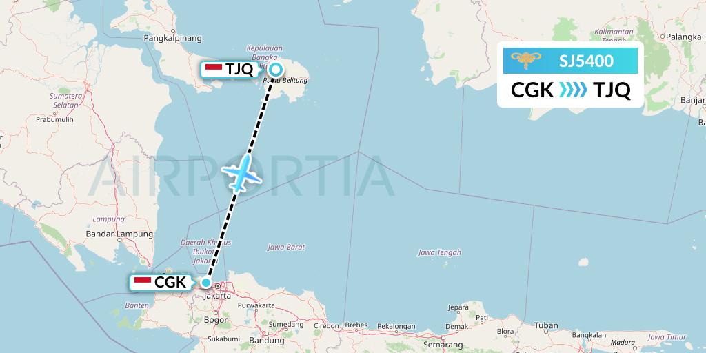 SJ5400 Sriwijaya Air Flight Map: Jakarta to Tanjung Pandan