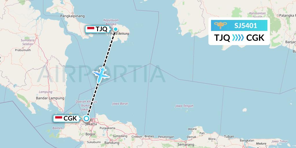 SJ5401 Sriwijaya Air Flight Map: Tanjung Pandan to Jakarta