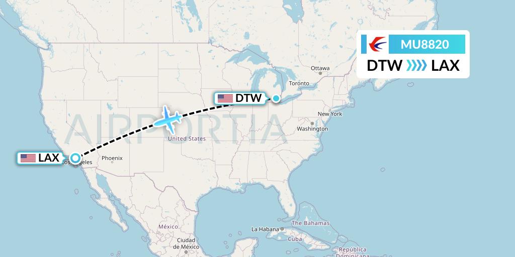 MU8820 China Eastern Airlines Flight Map: Detroit to Los Angeles