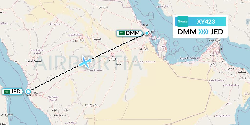 XY423 Flynas Flight Map: Dammam to Jeddah