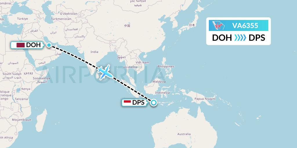 VA6355 Virgin Australia Flight Map: Doha to Denpasar