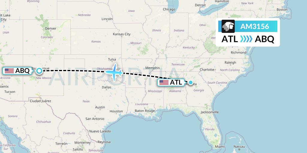 AM3156 Aeromexico Flight Map: Atlanta to Albuquerque