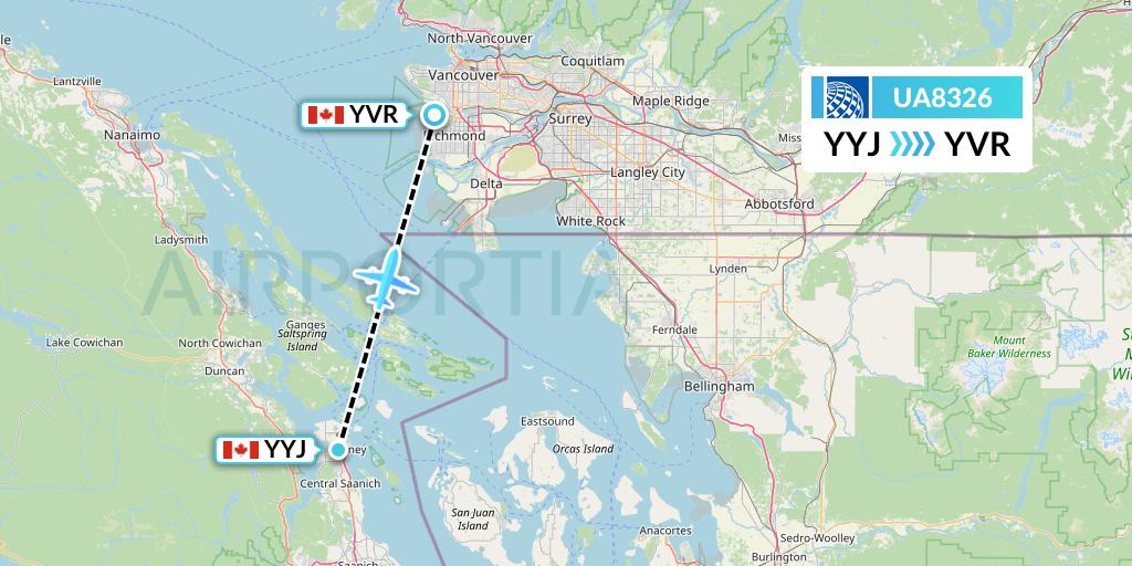 UA8326 United Airlines Flight Map: Victoria to Vancouver