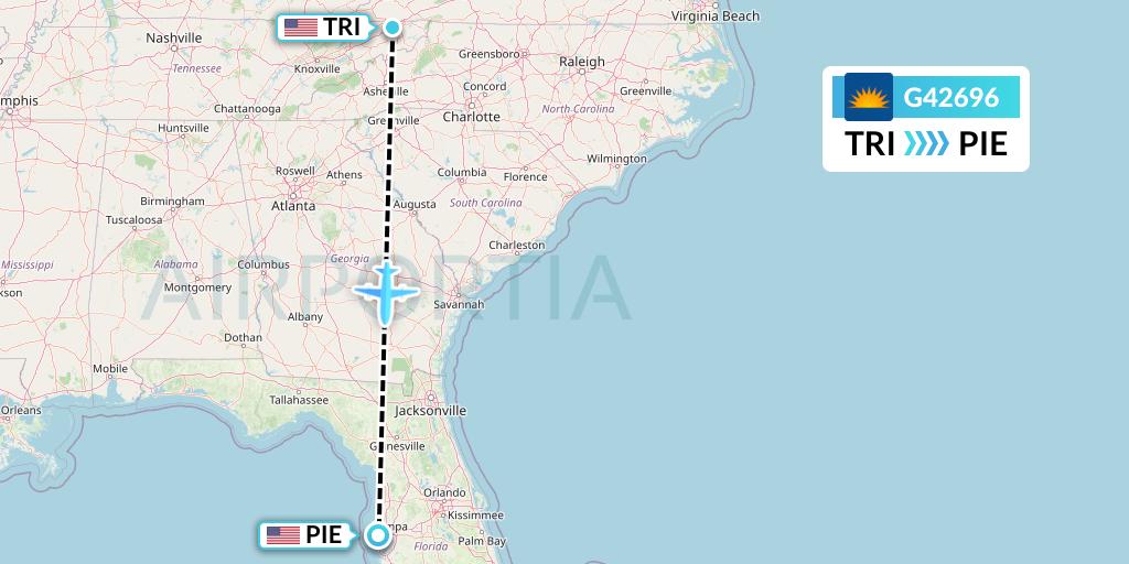 G42696 Allegiant Air Flight Map: Blountville to St. Petersburg