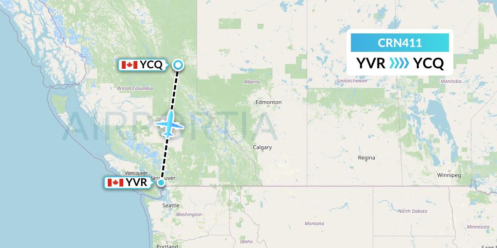 CRN411 Aerocaribbean Flight Map: Vancouver to Chetwynd