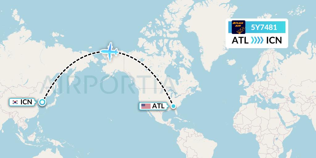 5Y7481 Atlas Air Flight Map: Atlanta to Seoul