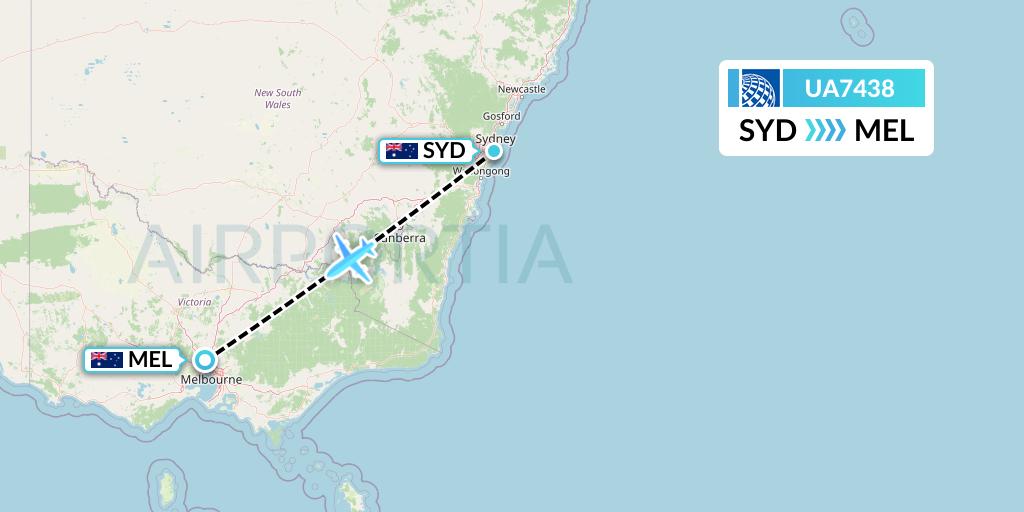 UA7438 United Airlines Flight Map: Sydney to Melbourne