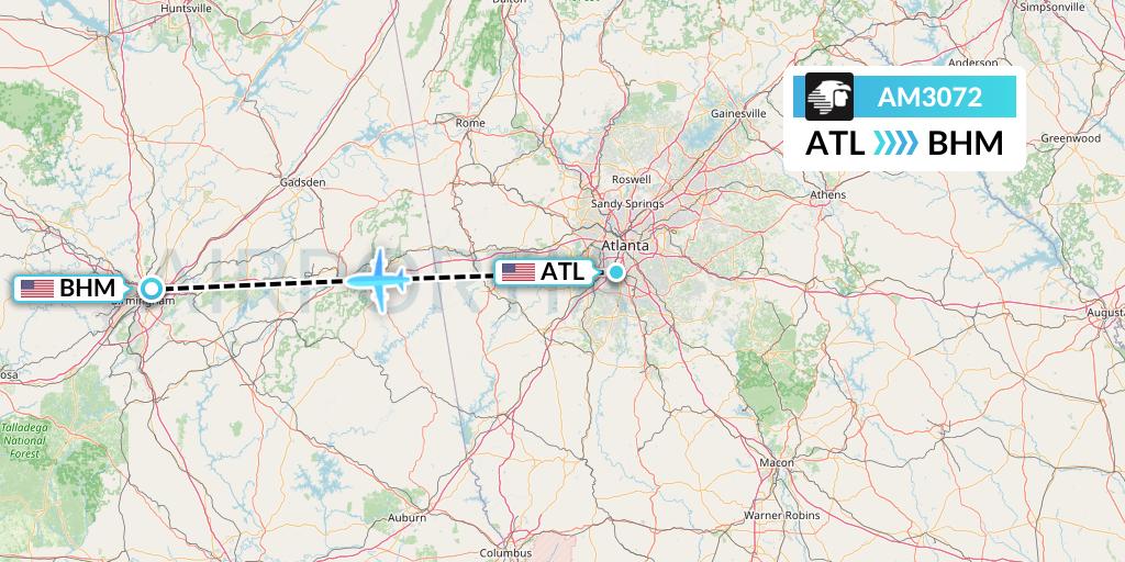 AM3072 Aeromexico Flight Map: Atlanta to Birmingham