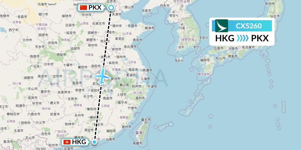 CX5260 Cathay Pacific Flight Map: Hong Kong to Beijing