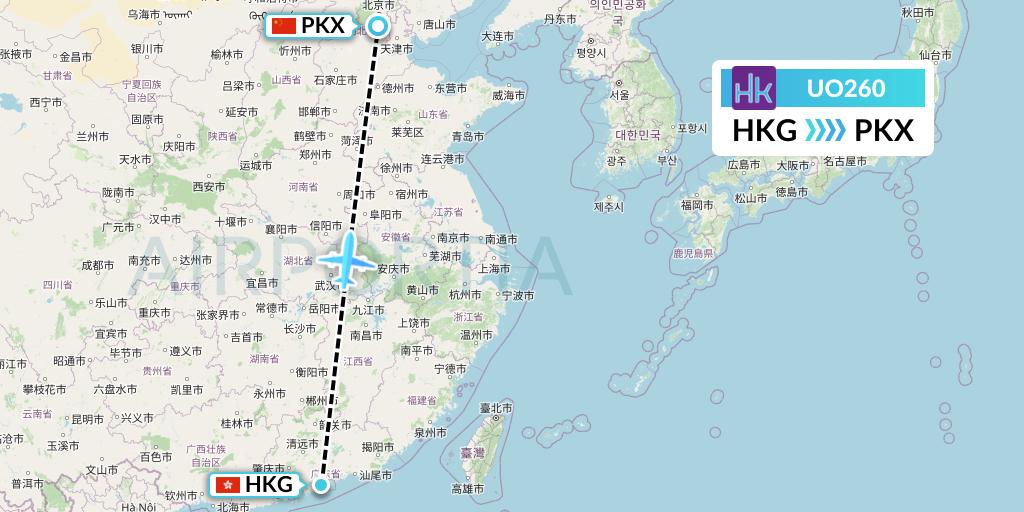 UO260 Hong Kong Express Flight Map: Hong Kong to Beijing