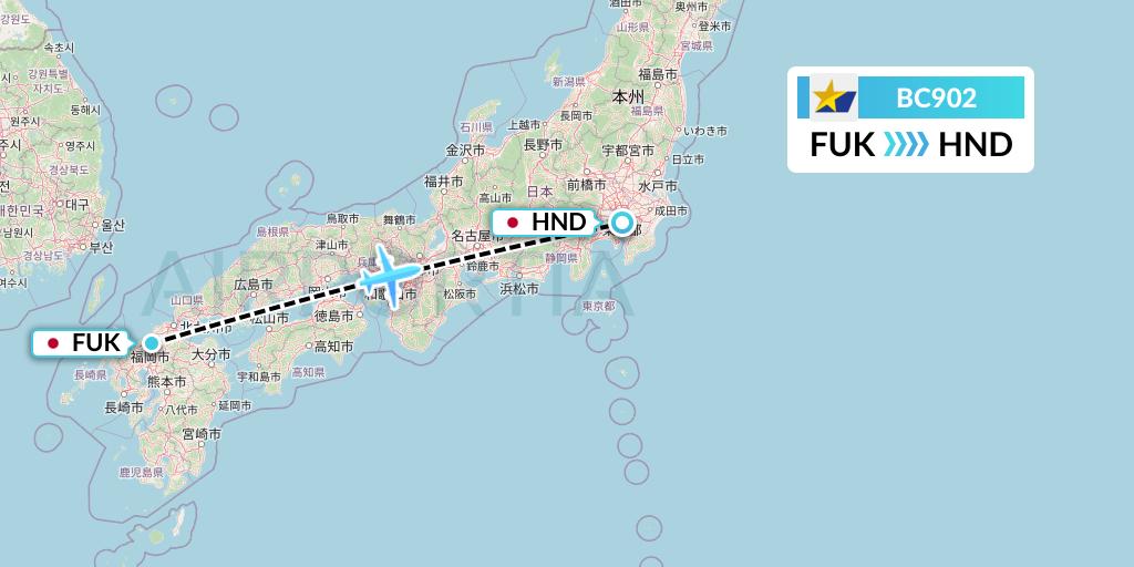 BC902 Skymark Airlines Flight Map: Fukuoka to Tokyo