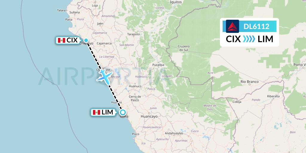 DL6112 Delta Air Lines Flight Map: Chiclayo to Lima