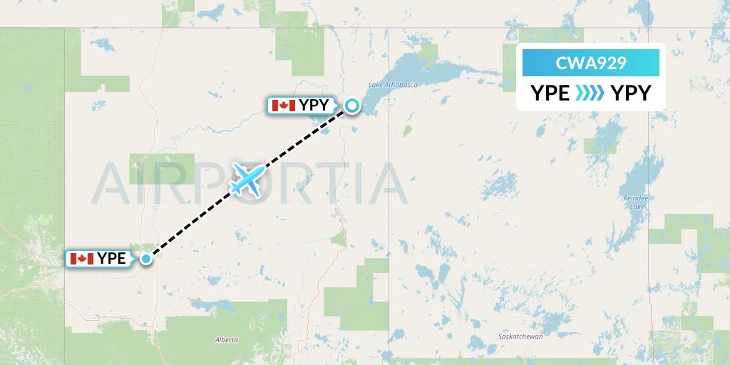CWA929 Can West Corporate Air Charters Ltd. Flight Map: Peace River to Fort Chipewyan