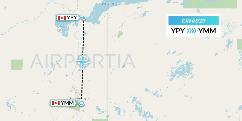 CWA929 Can West Corporate Air Charters Ltd. Flight Map: Fort Chipewyan to Fort McMurray