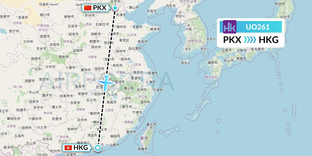 UO261 Hong Kong Express Flight Map: Beijing to Hong Kong