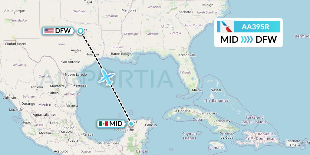 AA395R American Airlines Flight Map: Merida to Dallas