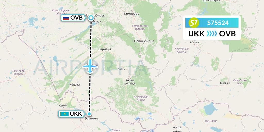 S75524 S7 Airlines Flight Map: Oskemen to Novosibirsk