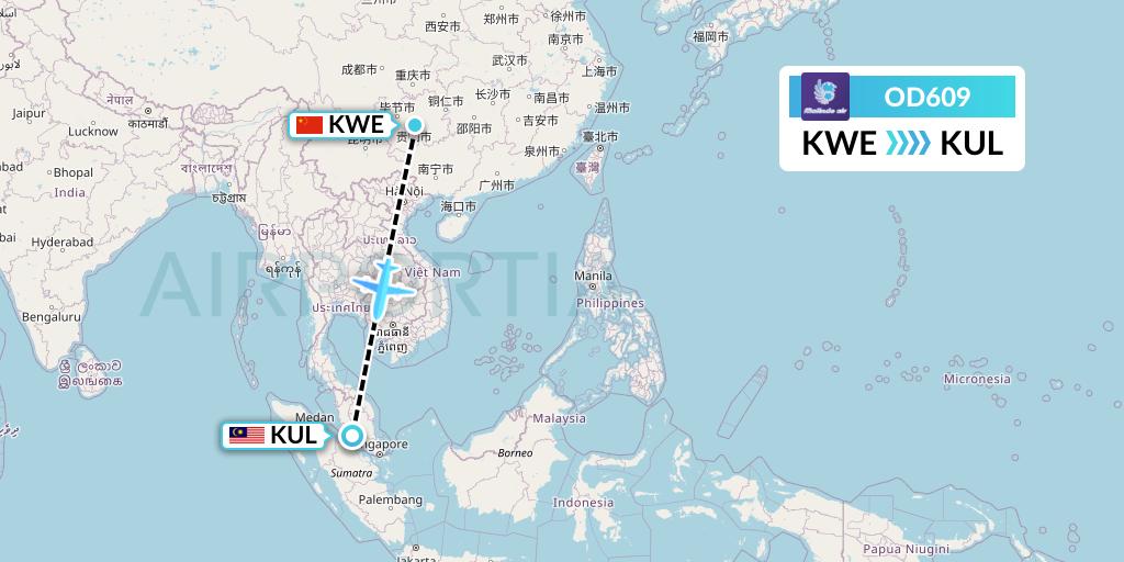 OD609 Batik Air Malaysia Flight Map: Guiyang to Kuala Lumpur