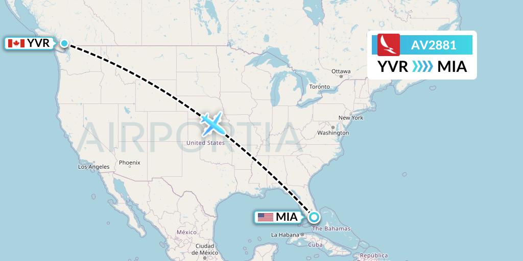 AV2881 Avianca Flight Map: Vancouver to Miami