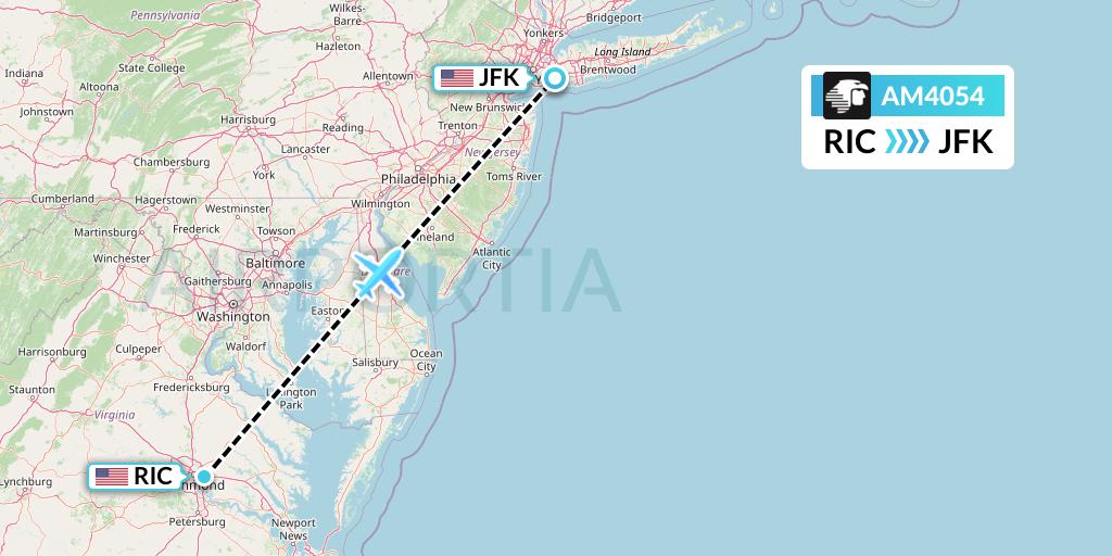 AM4054 Aeromexico Flight Map: Richmond to New York