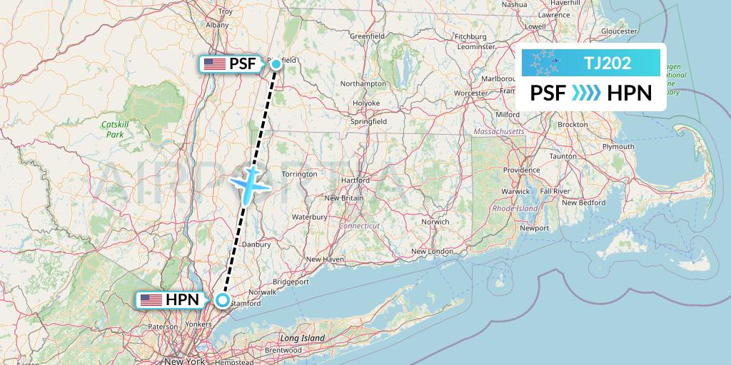 TJ202 Tradewind Aviation Flight Map: Pittsfield to White Plains