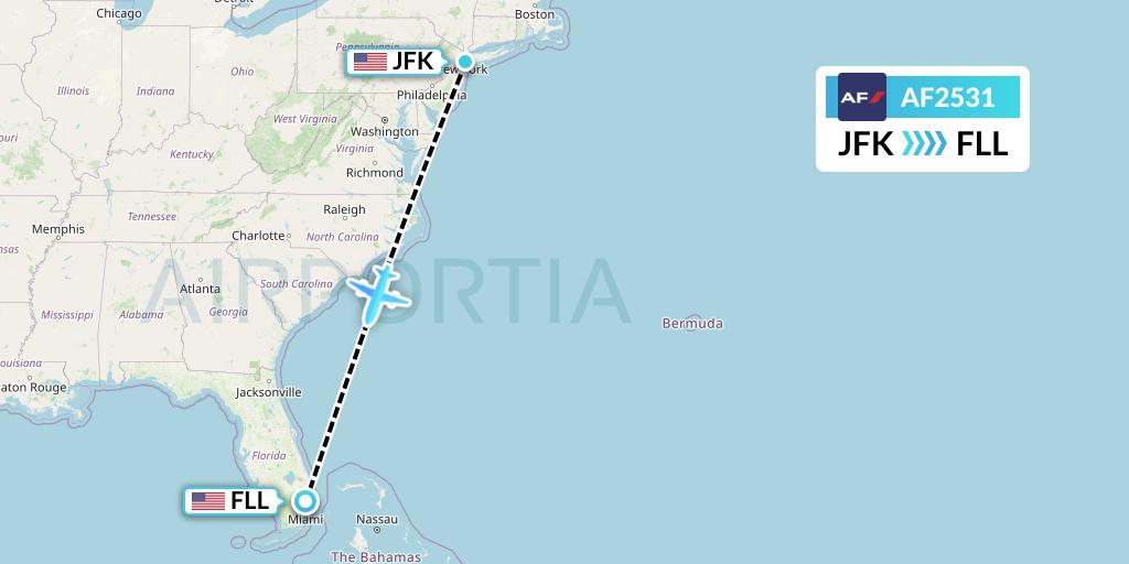 AF2531 Air France Flight Map: New York to Fort Lauderdale