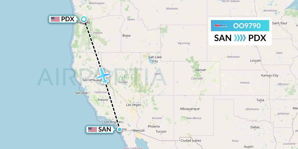 OO9790 SkyWest Airlines Flight Map: San Diego to Portland