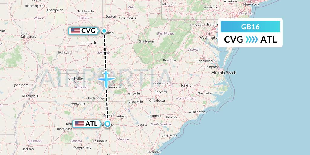 GB16 ABX Air Flight Map: Cincinnati to Atlanta