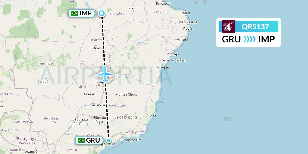 QR5137 Qatar Airways Flight Map: Sao Paulo to Imperatriz