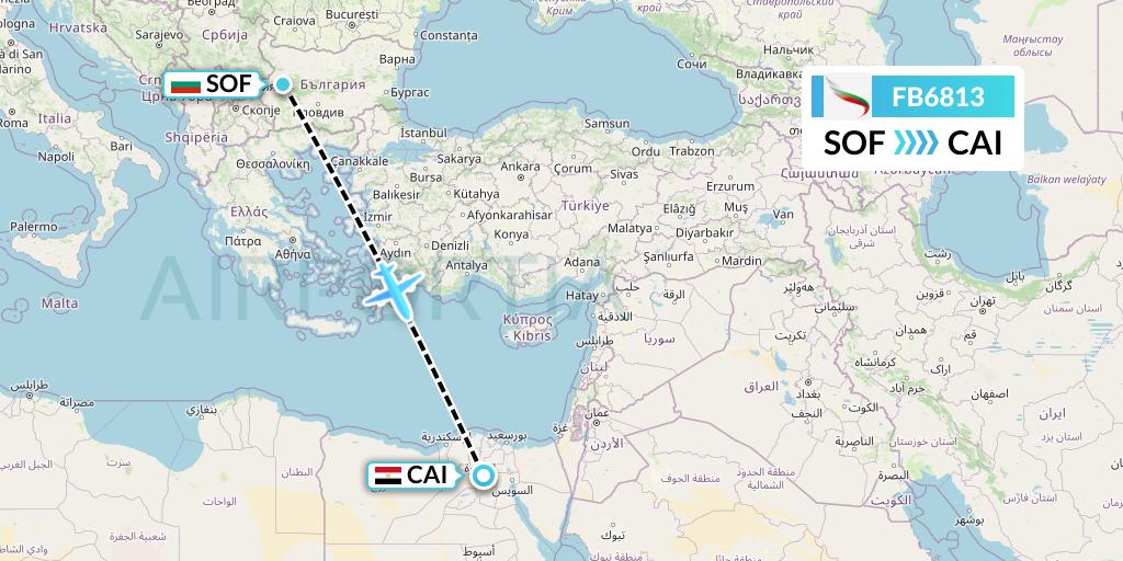 FB6813 Bulgaria Air Flight Map: Sofia to Cairo