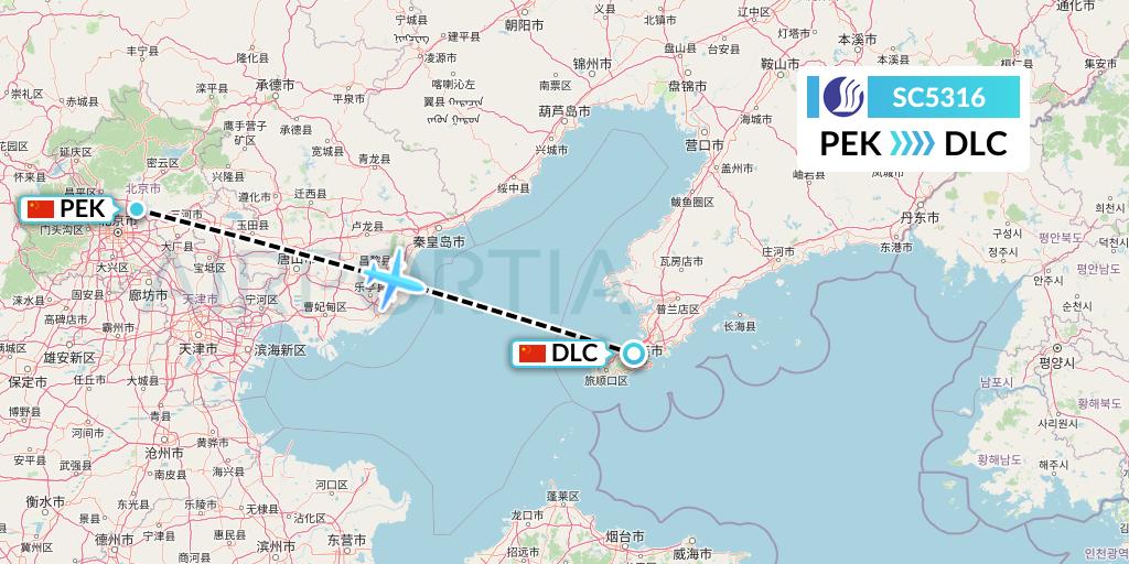 SC5316 Shandong Airlines Flight Map: Beijing to Dalian