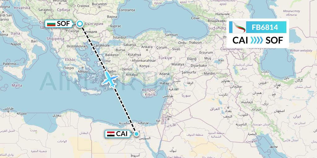FB6814 Bulgaria Air Flight Map: Cairo to Sofia
