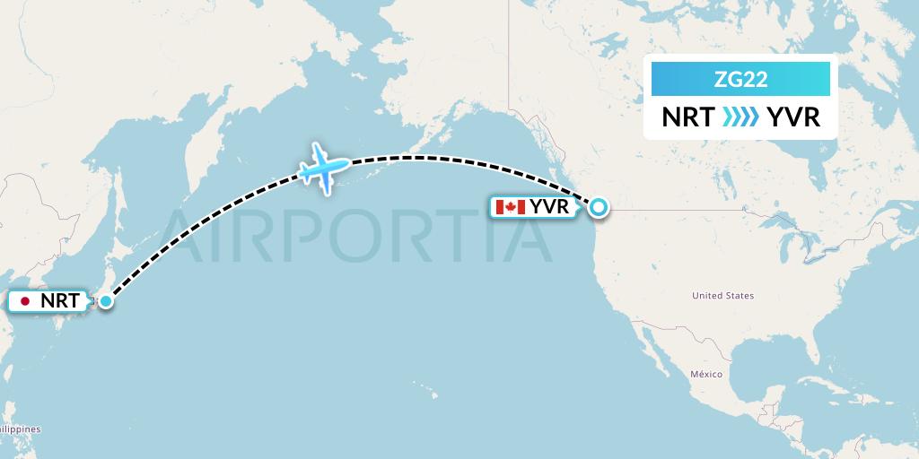 ZG22 Zipair Tokyo Inc. Flight Map: Tokyo to Vancouver