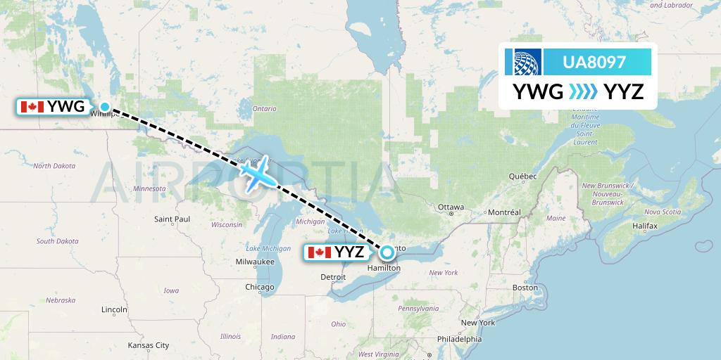 UA8097 United Airlines Flight Map: Winnipeg to Toronto