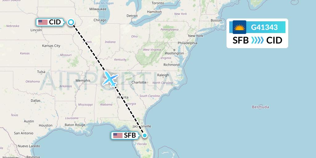 G41343 Allegiant Air Flight Map: Orlando to Cedar Rapids