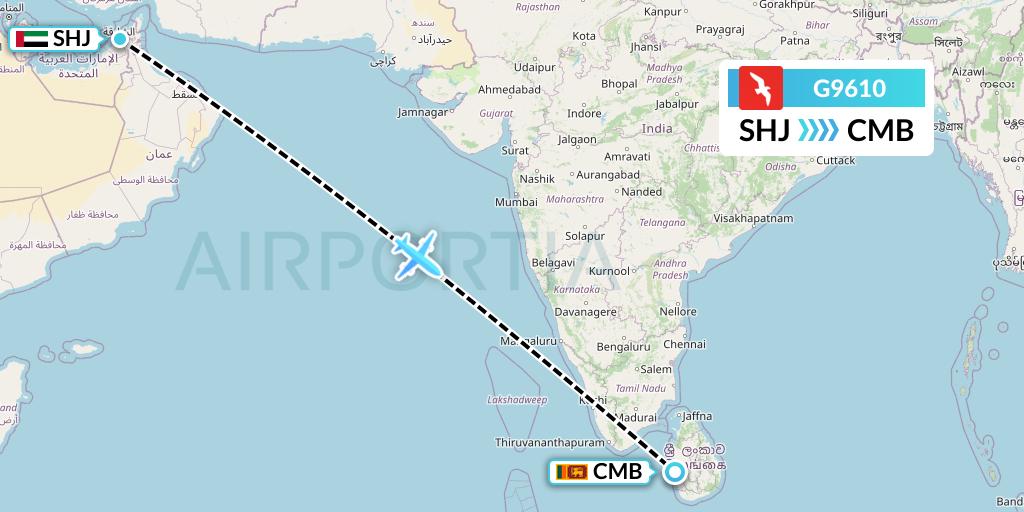 G9610 Air Arabia Flight Map: Sharjah to Colombo