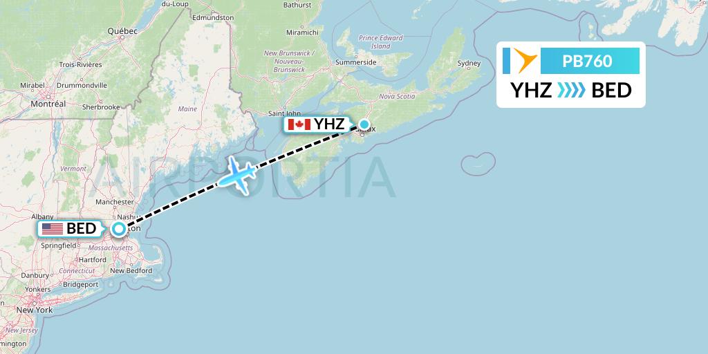 PB760 PAL Airlines Flight Map: Halifax to Bedford