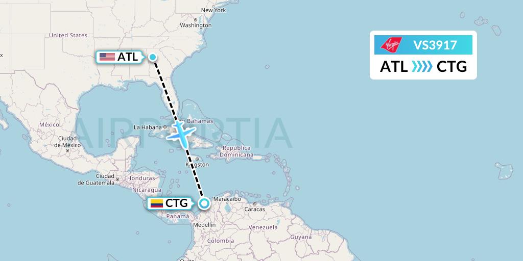 VS3917 Virgin Atlantic Airways Flight Map: Atlanta to Cartagena