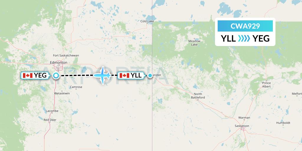 CWA929 Can West Corporate Air Charters Ltd. Flight Map: Lloydminster to Edmonton