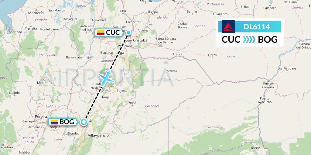 DL6114 Delta Air Lines Flight Map: Cucuta to Bogota