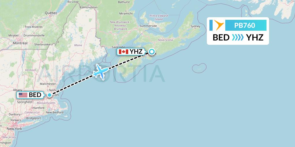 PB760 PAL Airlines Flight Map: Bedford to Halifax