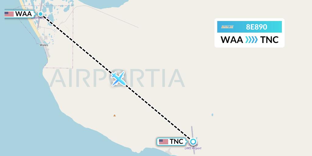 8E890 Bering Air Flight Map: Wales to Tin City