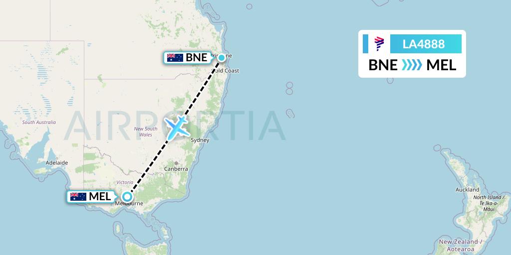 LA4888 LAN Airlines Flight Map: Brisbane to Melbourne