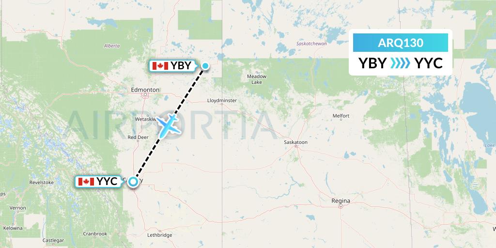 ARQ130 Ark Airways Flight Map: Bonnyville to Calgary