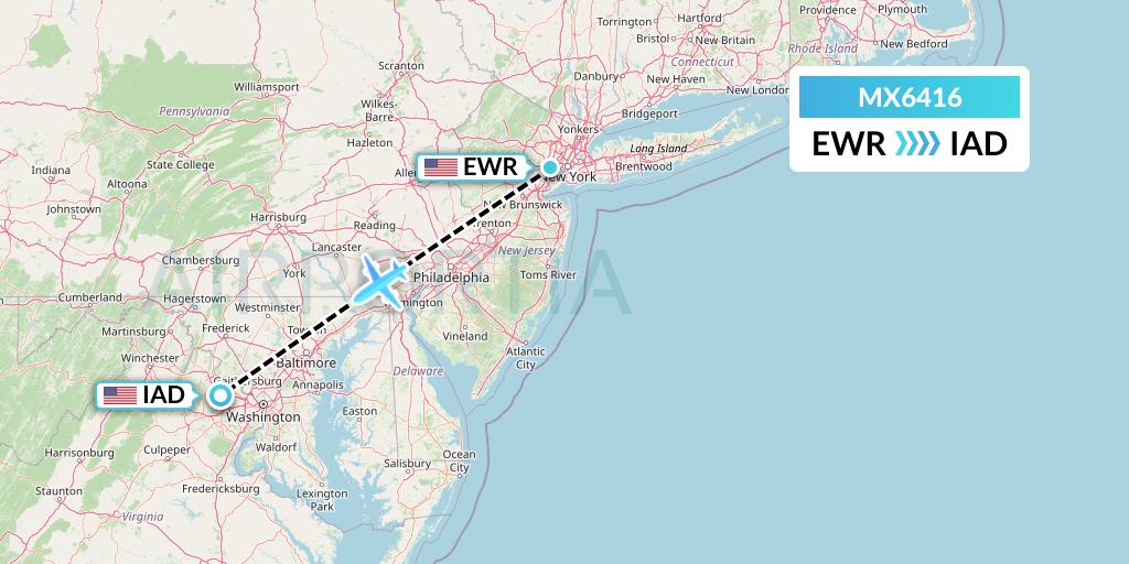 MX6416 Breeze Airways Flight Map: New York to Washington