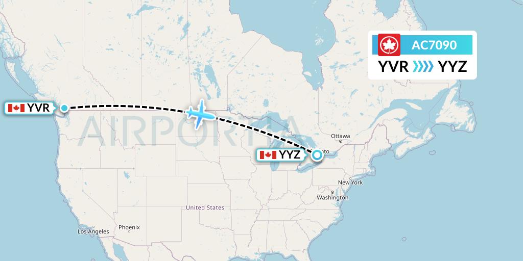 AC7090 Air Canada Flight Map: Vancouver to Toronto