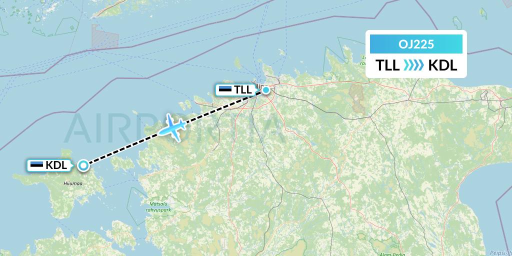 OJ225 NyxAir Flight Map: Tallinn to Kardla